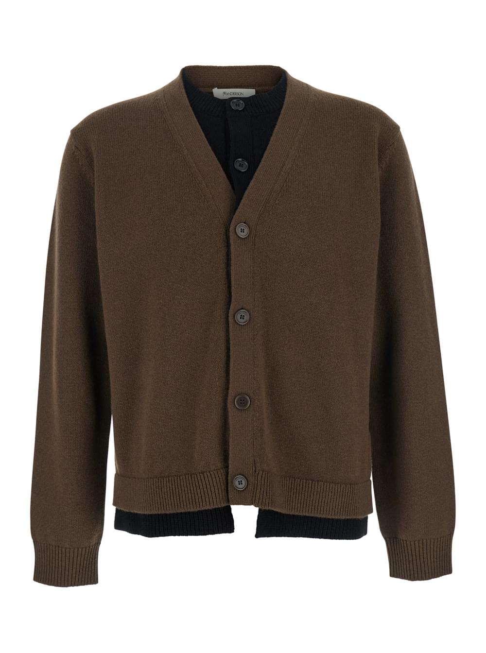 Jw Anderson Men Brown Cardigan With V-Neck And Layered Design In Fabric Man