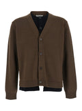 Jw Anderson Men Brown Cardigan With V-Neck And Layered Design In Fabric Man