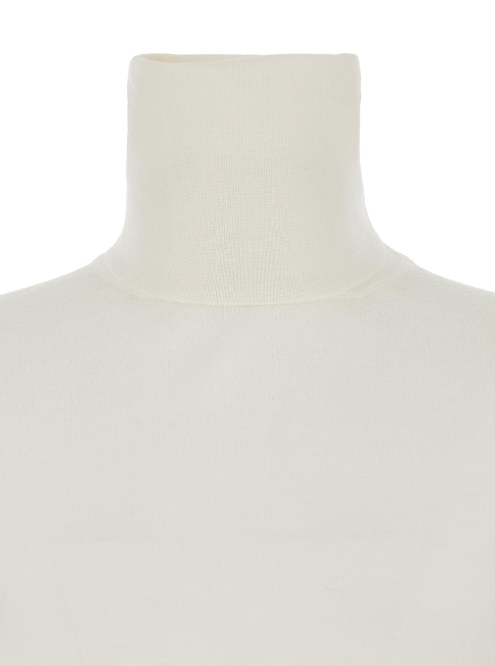 Max Mara Women White High Neck Sweater In Wool Woman
