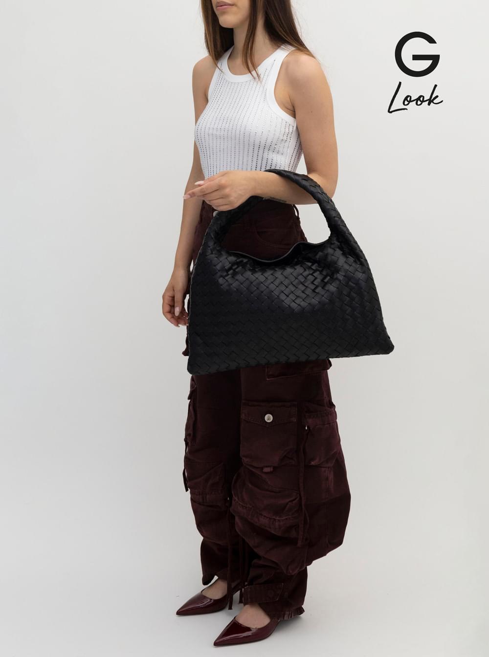Bottega Veneta Women Shoulder Bag 'Hop Piccola' With Intreccio Motif In Black Leather For Women