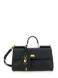 Dolce & Gabbana Women 'My Sicily' Black Medium Handbag With Lock Detail And Adjustable Removable Leather Shoulder Strap For Women