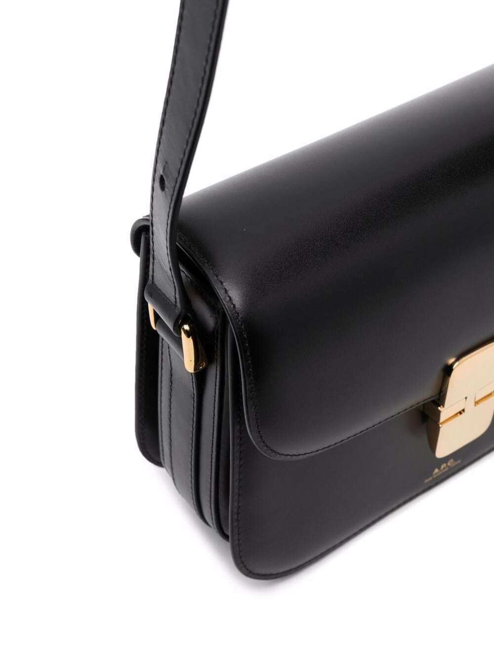 A.P.C. Women 'Grace' Black Small Crossbody Bag With Adjustable Strap And Logo Lettering Imprinted On The Front In Leather For Women