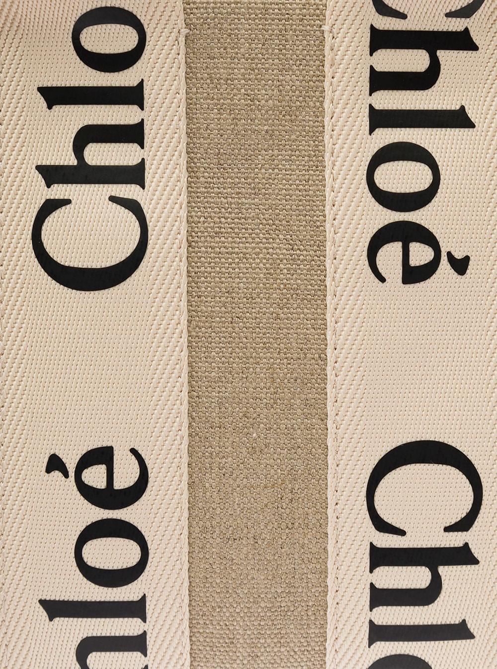 Chloé Women Tote Bag 'Woody' With Leather And Linen Strap In Beige For Women