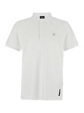 Fendi Men White Polo With Classic Collar And Metal Ff Plate On The Front For Men