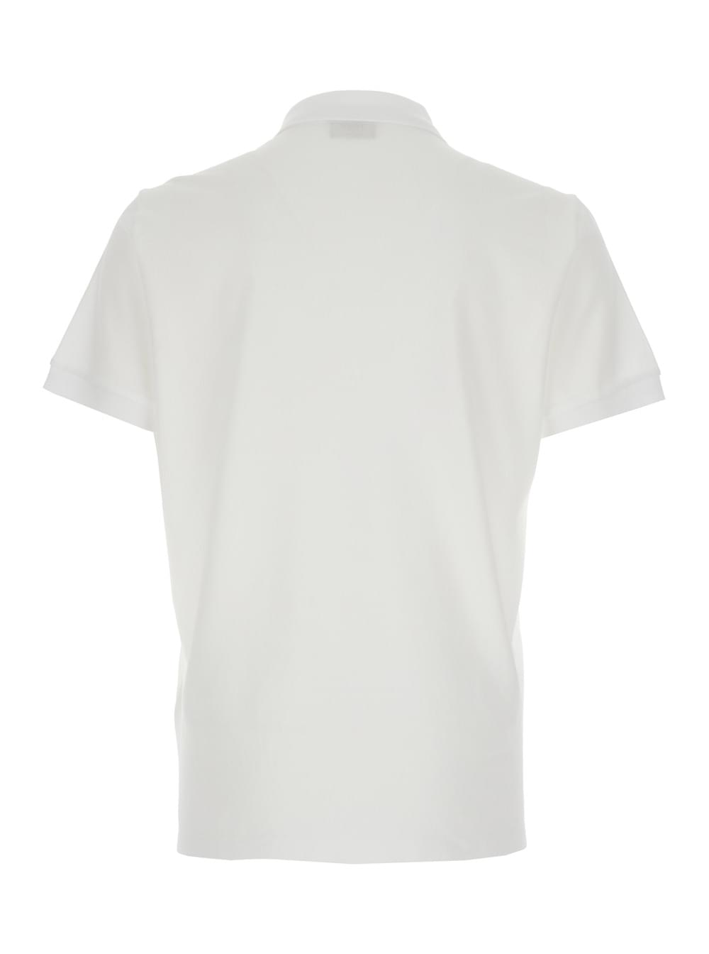 Fendi Men White Polo With Classic Collar And Metal Ff Plate On The Front For Men