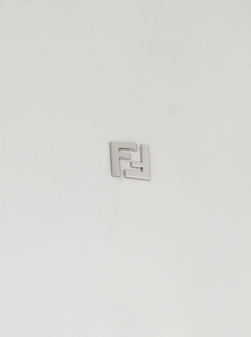 Fendi Men White Polo With Classic Collar And Metal Ff Plate On The Front For Men