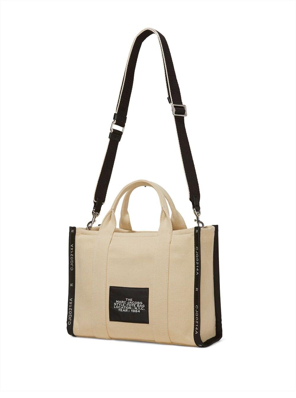 Marc Jacobs Women Handbag 'Small Tote' With Contrasting Embroidered Logo In Ecoleather And Polyester Beige Women