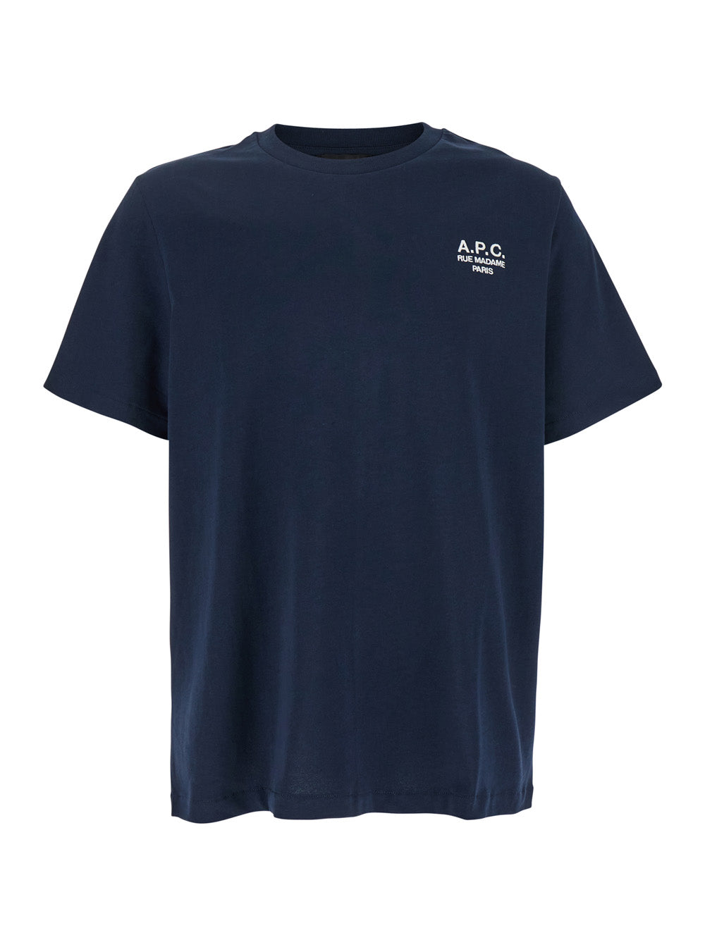 A.P.C. Men Blue Crew Neck T-Shirt With Embroidered Logo On Front In Cotton Man