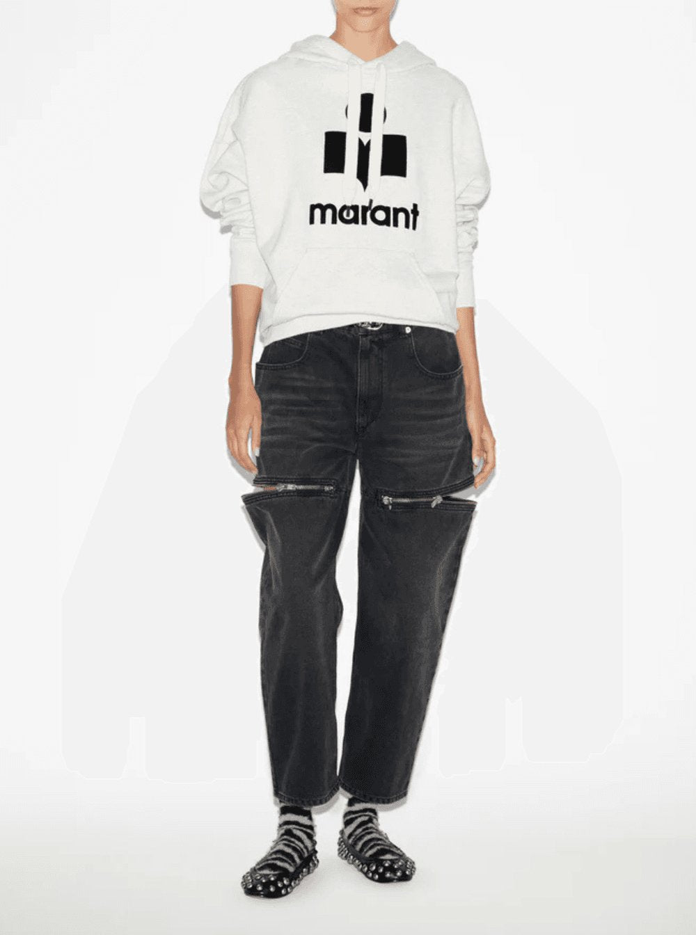 Isabel Marant Etoile Women Hooded Sweatshirt With Tone-On-Tone Logo Print In Cotton Blend White Women