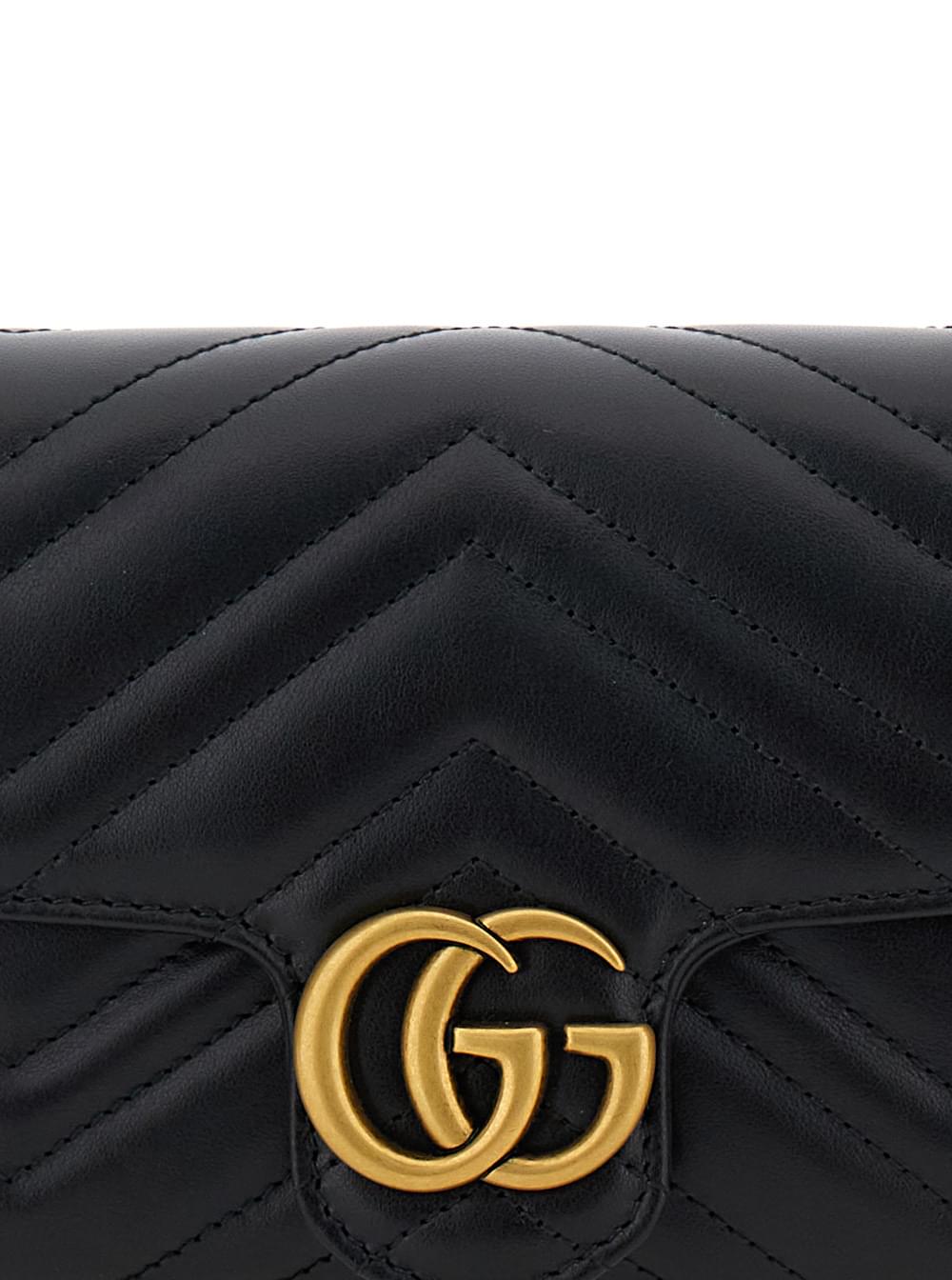 Gucci Women Mini Crossbody Bag 'Gg Marmont 2.0' With Double G In Black Chevron Leather For Women