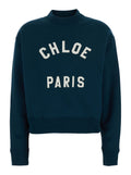 Chloé Women Crewneck Sweatshirt With Logo Lettering Print In Blue For Women