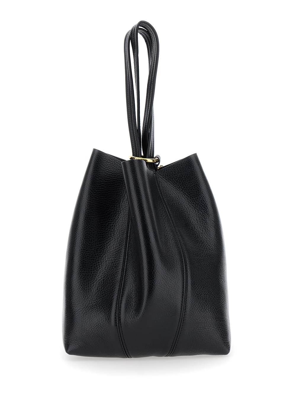 Chloé Women Shoulder Bag 'Spin' With Logoed Metal Medals In Black Grained Leather For Women