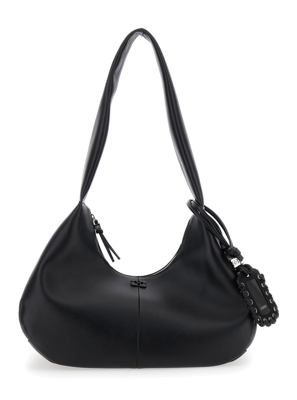 Ganni Women Shoulder Bag 'Bou Bag Hobo Medium' With Shoulder Strap And Removable Black Leather Logo Patch For Women