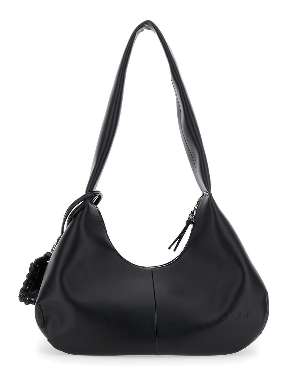 Ganni Women Shoulder Bag 'Bou Bag Hobo Medium' With Shoulder Strap And Removable Black Leather Logo Patch For Women