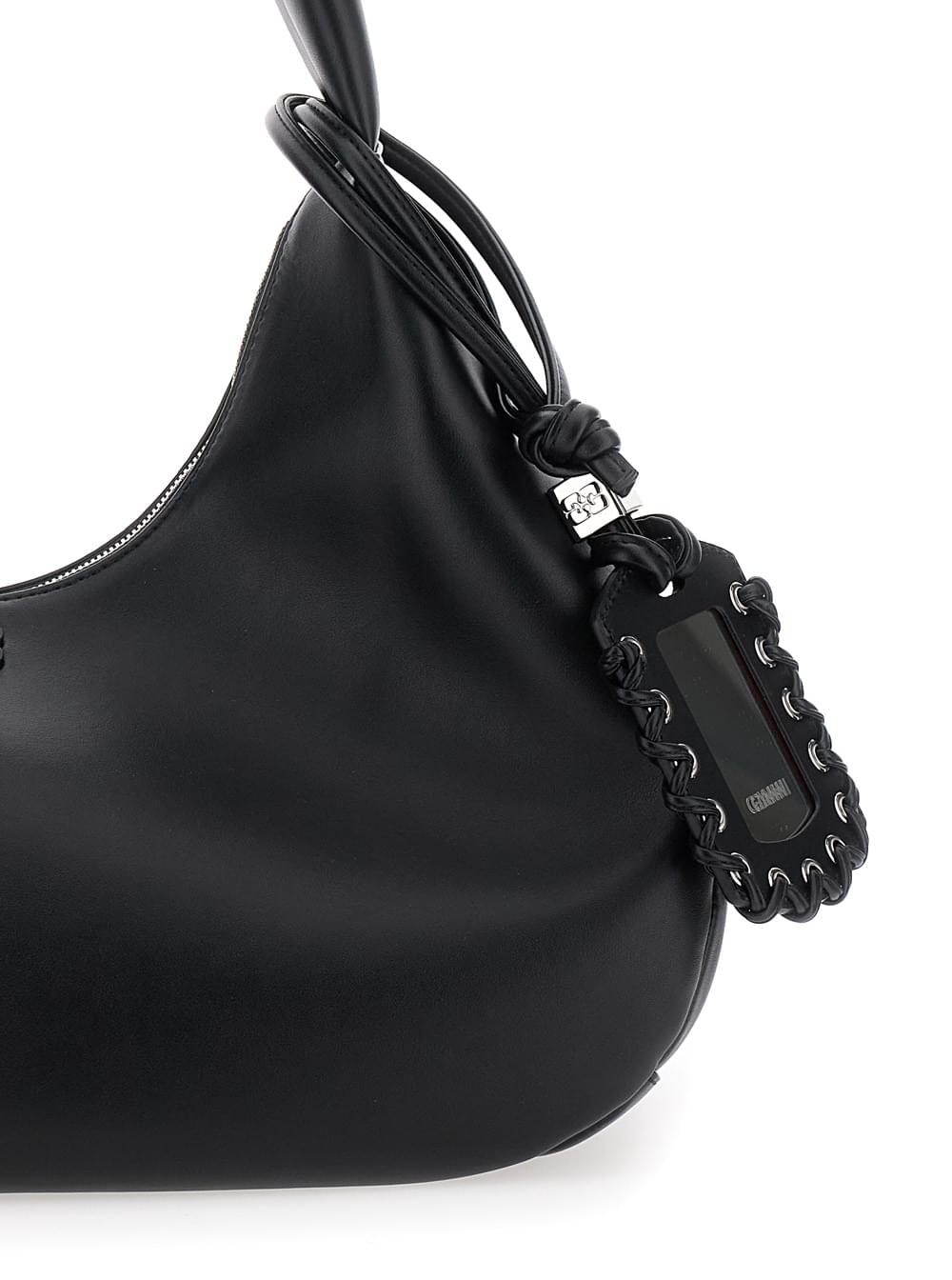Ganni Women Shoulder Bag 'Bou Bag Hobo Medium' With Shoulder Strap And Removable Black Leather Logo Patch For Women