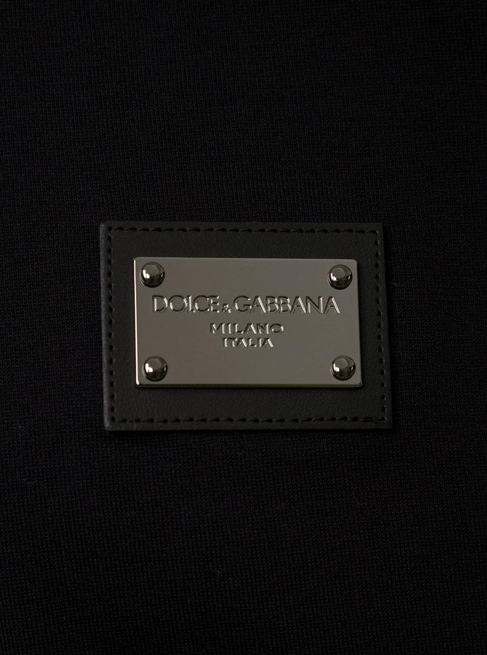 Dolce & Gabbana Men Black T-Shirt With Logo Tag Detail On The Front In Cotton Man