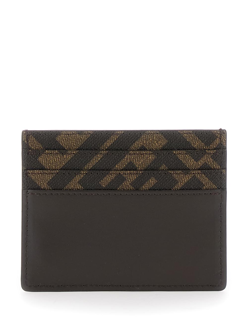 Fendi Men Squared Ff Card Holder In Leather And Ff Canvas Brown Men