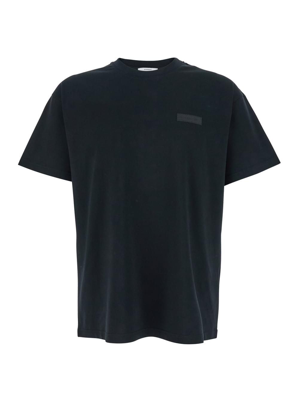 Givenchy Men Black T-Shirt With Logo Patch On The Front In Cotton For Men