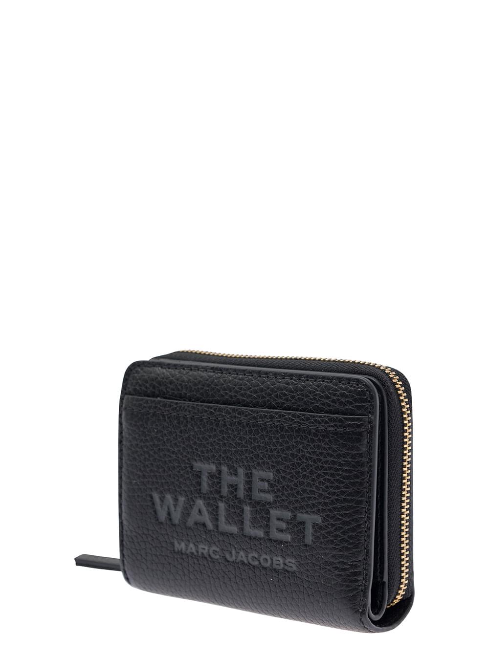 Marc Jacobs Women Wallet 'The Mini' With Engraved Logo On Front In Black Pebbled Leather For Women