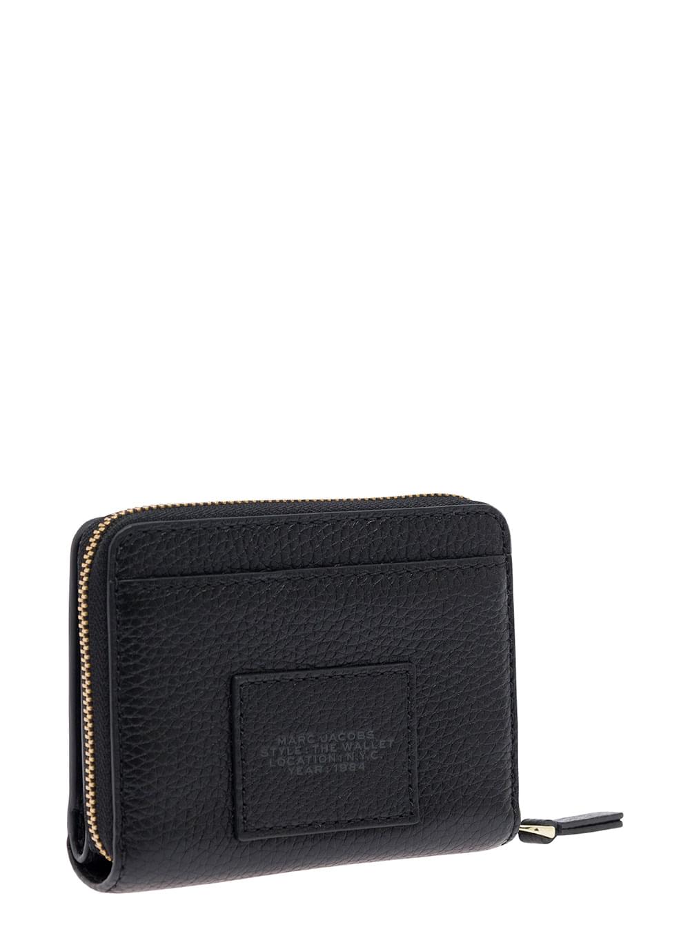Marc Jacobs Women Wallet 'The Mini' With Engraved Logo On Front In Black Pebbled Leather For Women