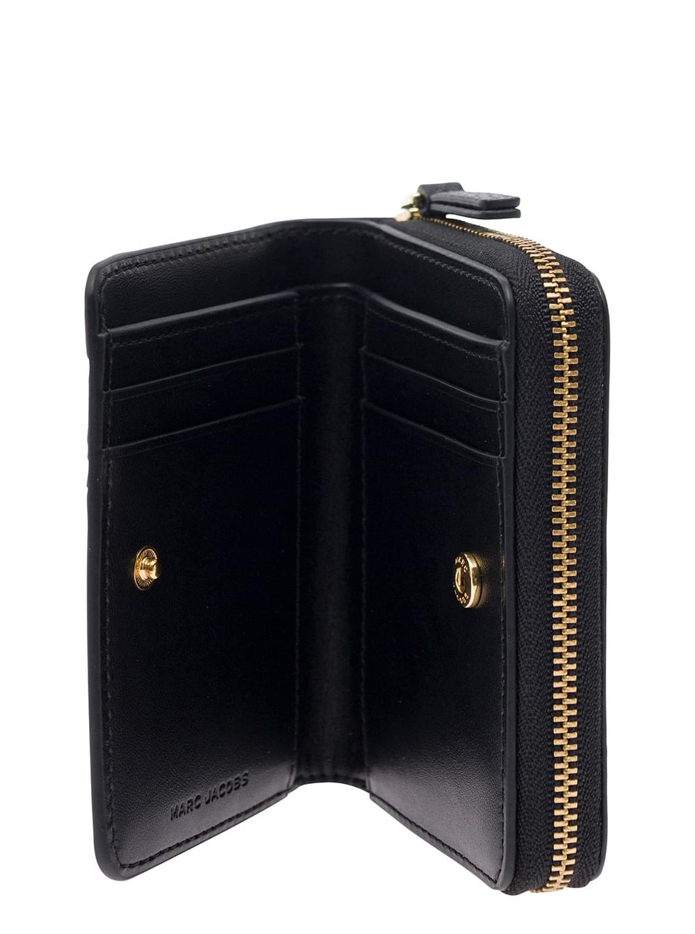 Marc Jacobs Women Wallet 'The Mini' With Engraved Logo On Front In Black Pebbled Leather For Women