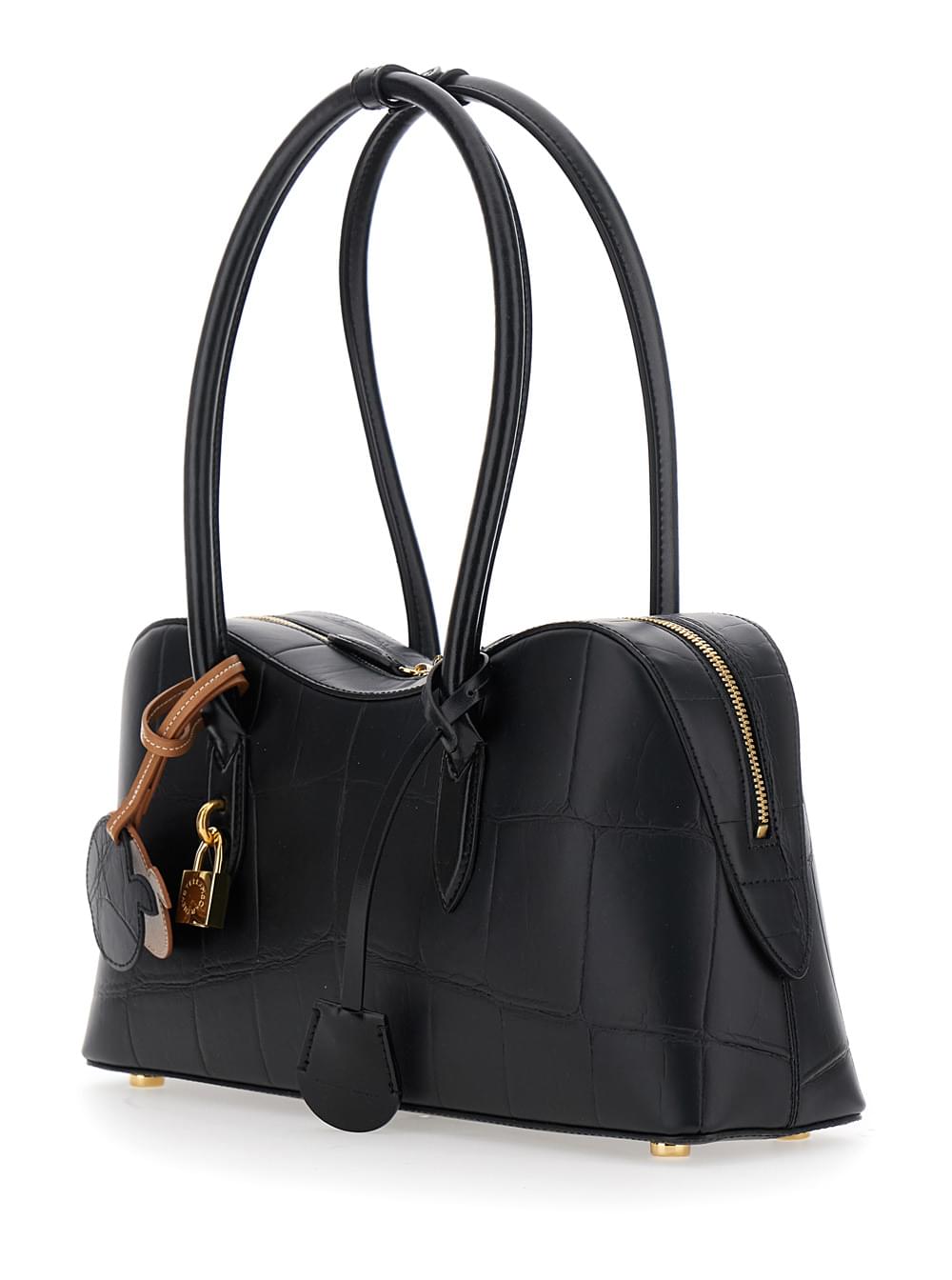 Stella Mccartney Women Medium 'Ryder' Handbag With Lock Detail On Front In Ecoleather Black For Women