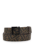 Fendi Men Belt With Ff Metallica Logo Plate And Brown Leather Front For Men
