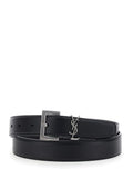 Saint Laurent Women Belt With Cassandre Plate On The Front And Square Buckle In Black Leather For Women