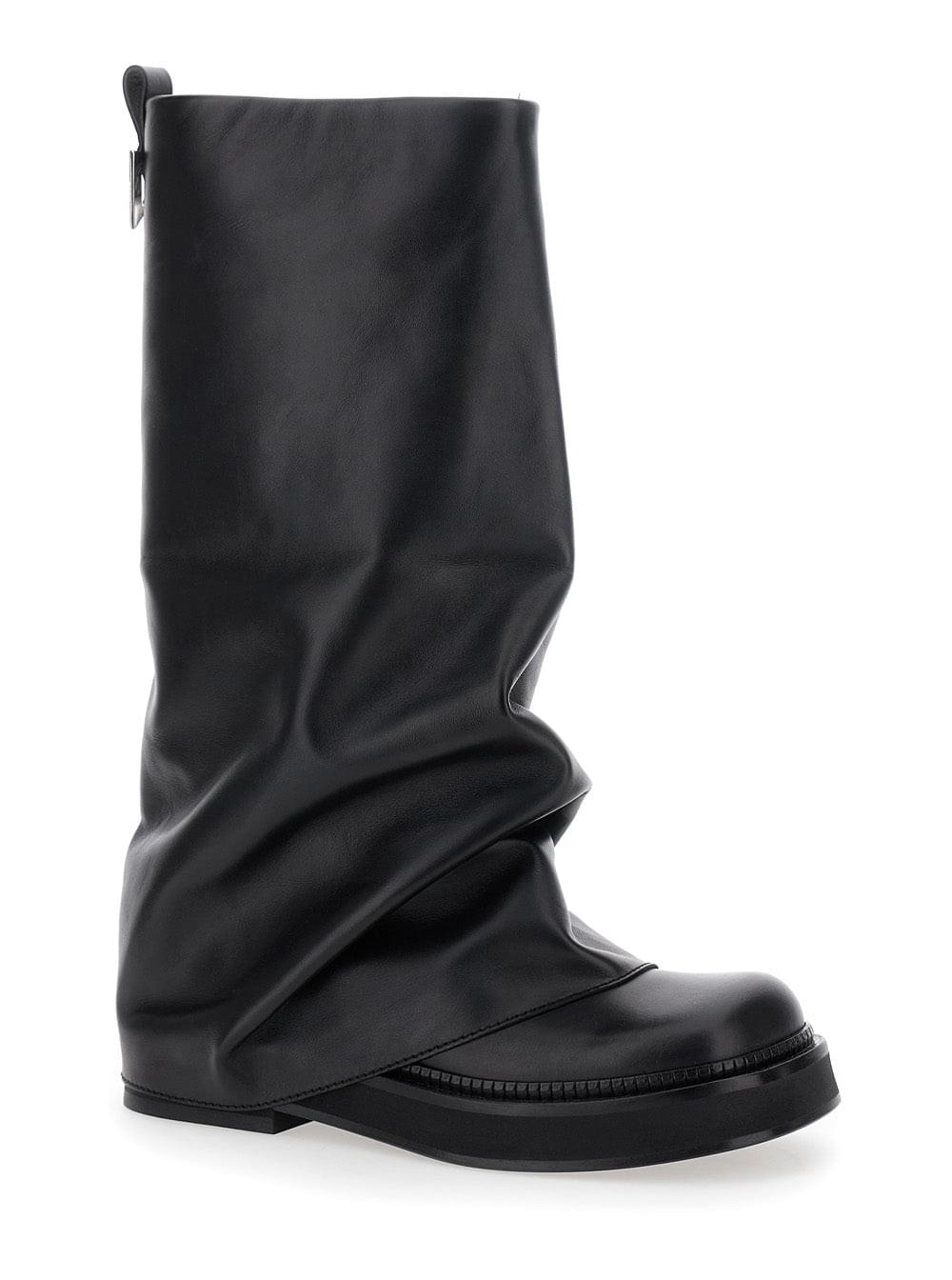 The Attico Women Boots 'Robin' With Square Toe And Logo Plate On The Back In Black Leather For Women