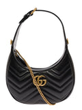 Gucci Women Shoulder Bag 'Gg Marmont' In Black Chevron Leather For Women