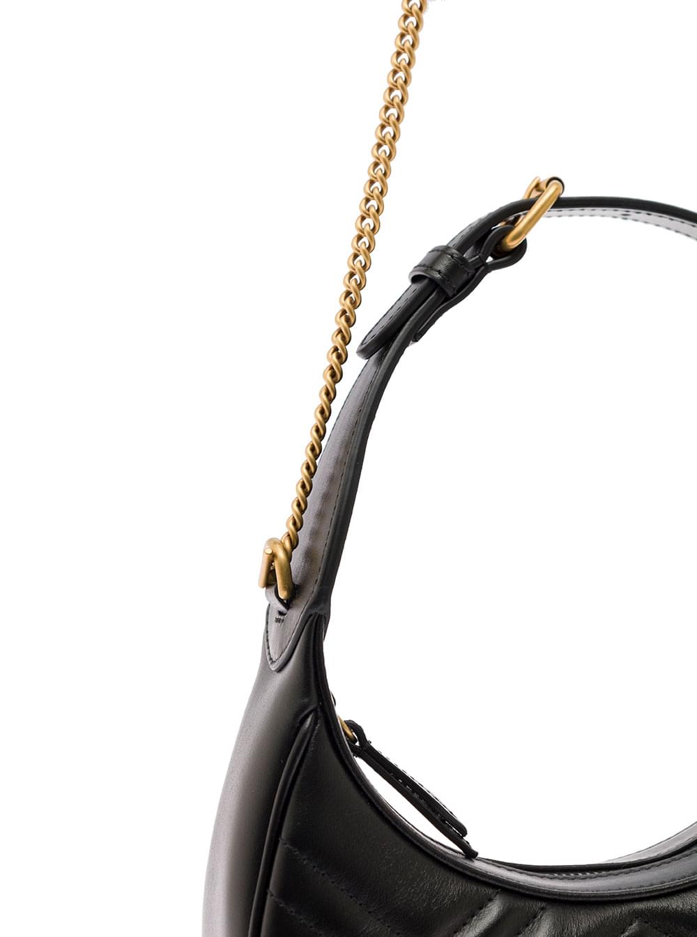 Gucci Women Shoulder Bag 'Gg Marmont' In Black Chevron Leather For Women