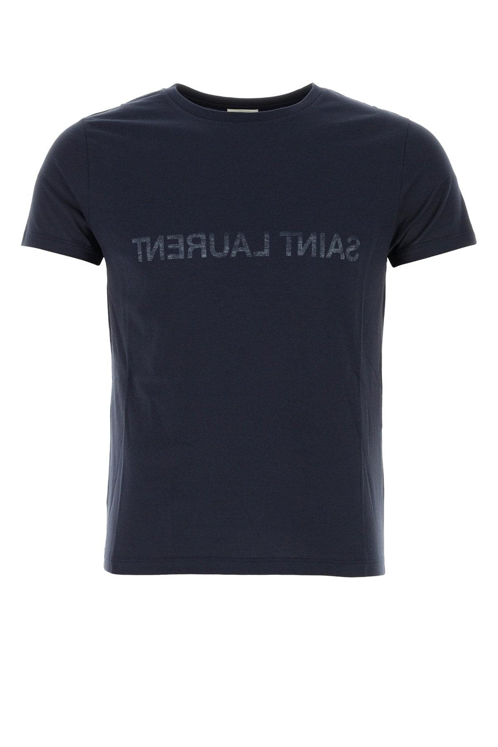 Saint Laurent Men Navy Blue Cotton T-Shirt