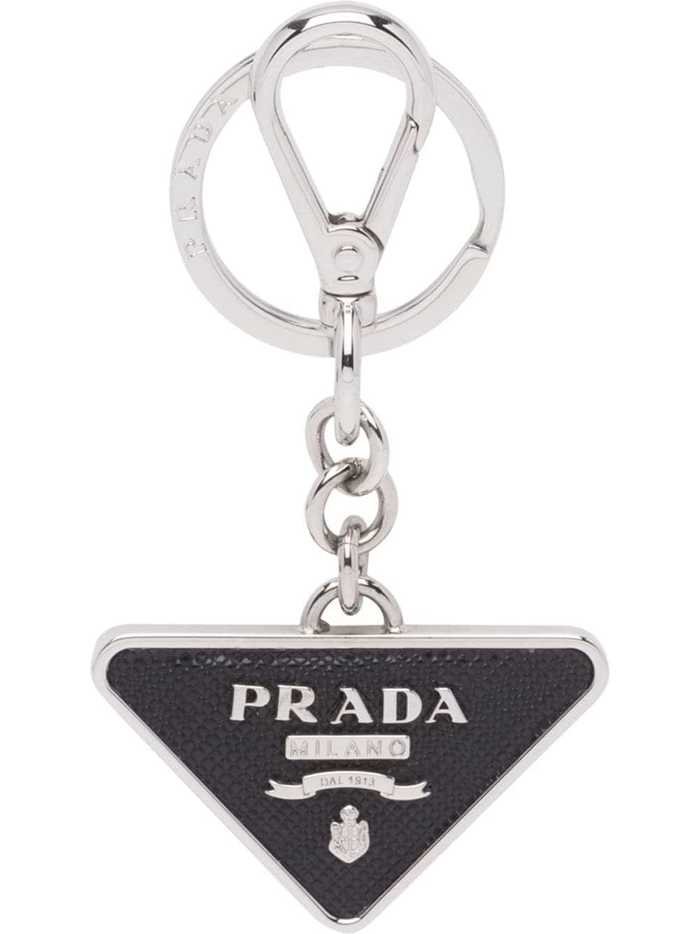 Prada Men Saffiano Leather And Metal Keychain