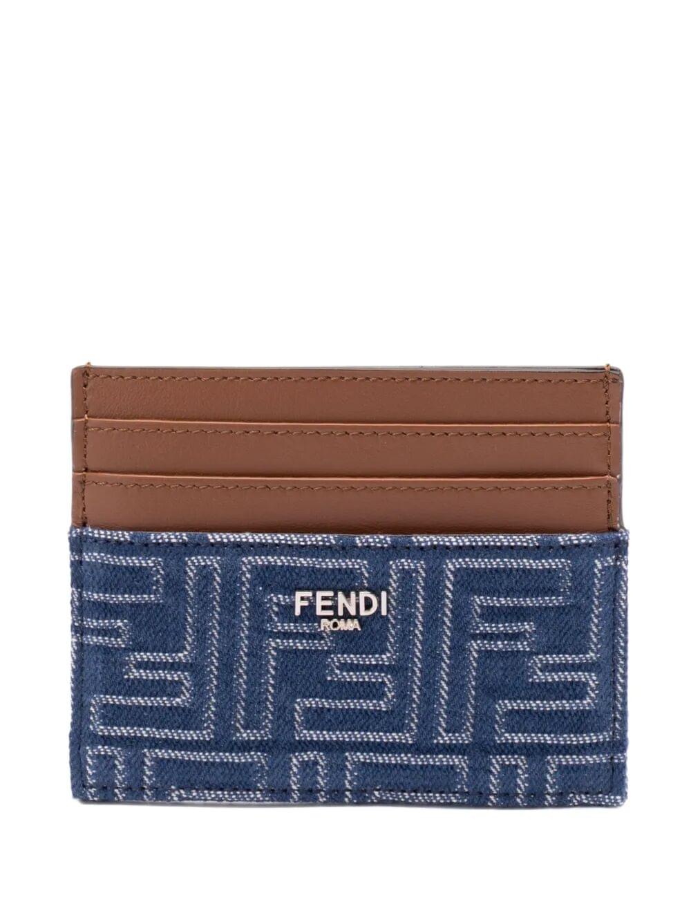 Fendi Men Leather And Denim-Effect Ff Jacquard Card Holder