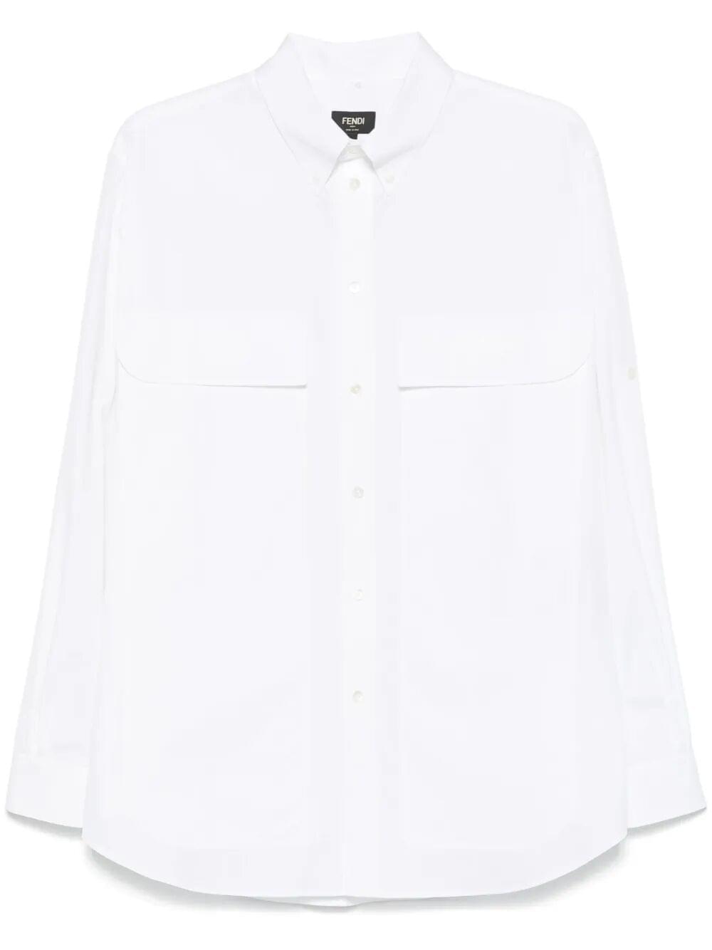 Fendi Men Topstitched Fendi Roma Lettering Cotton Shirt