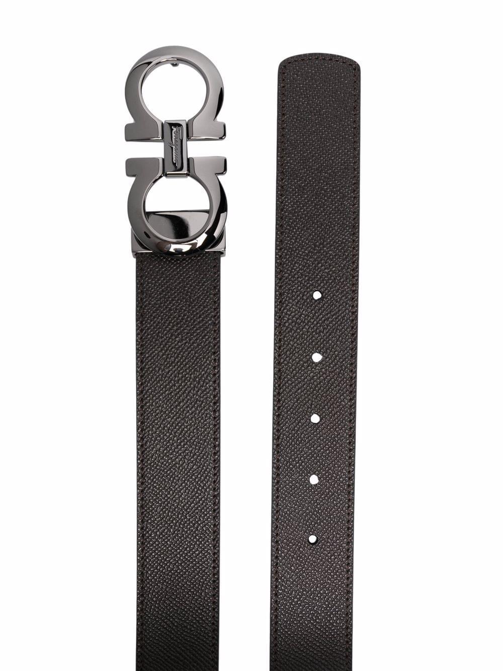 Ferragamo Men Hammered Leather Reversible Gancini Belt
