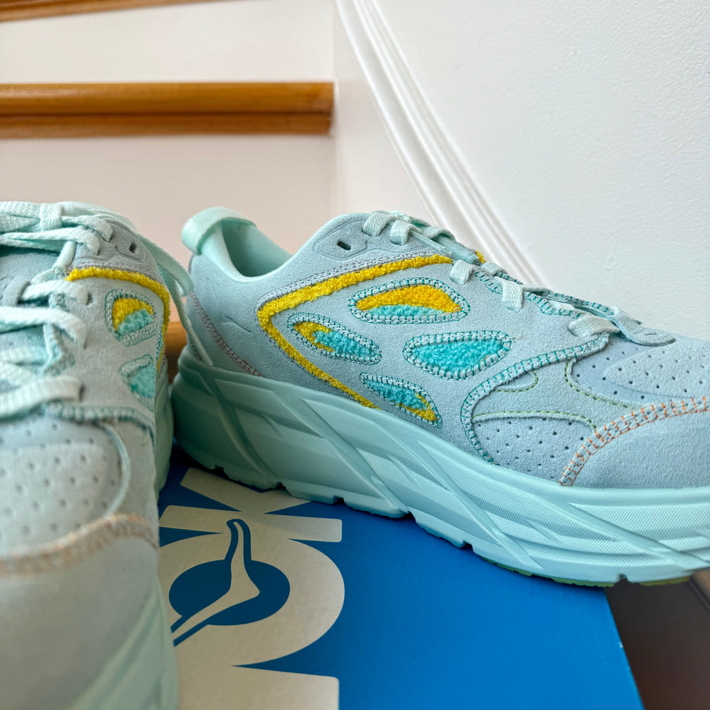 Hoka Clifton L Embroidery UNISEX Shoes Leather blue glass yellow aqua