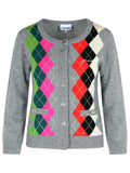 Ganni Grey Checked Cashmere Blend Cardigan Women