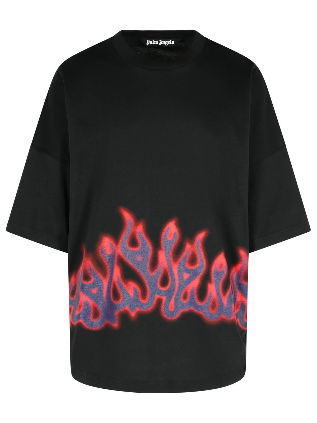 Palm Angels 'Flames' Black Cotton T-Shirt Men
