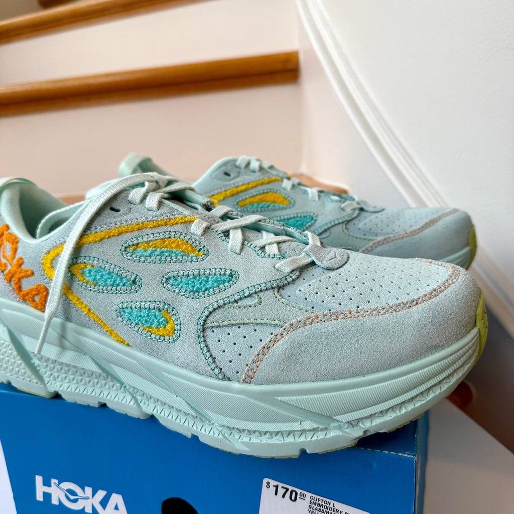 Hoka Clifton L Embroidery UNISEX Shoes Leather blue glass yellow aqua