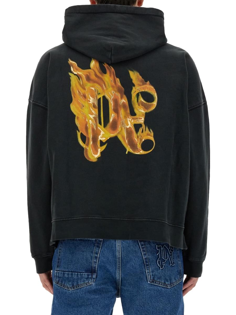 Palm Angels Men "Burning Monogram" Print Sweatshirt