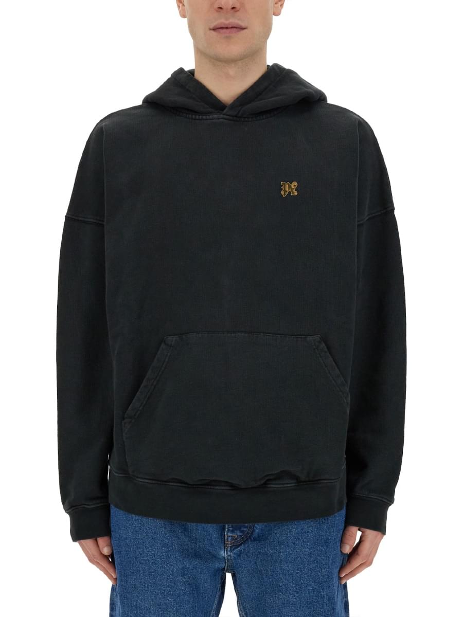 Palm Angels Men "Burning Monogram" Print Sweatshirt