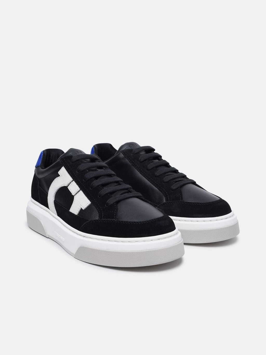 Ferragamo Men Cassina' Black Leather Blend Sneakers