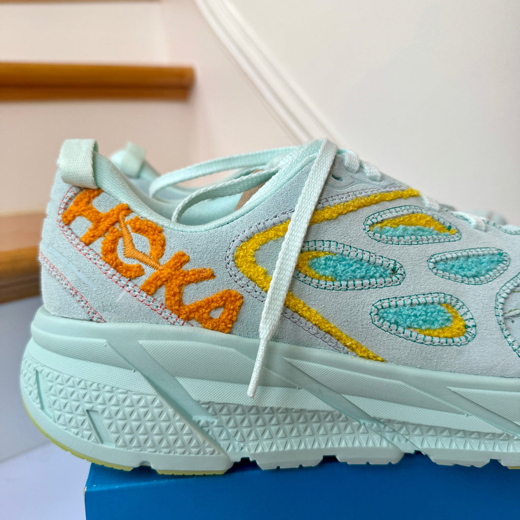Hoka Clifton L Embroidery UNISEX Shoes Leather blue glass yellow aqua