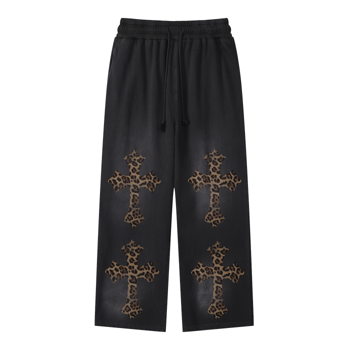 Cheetah Print Black Sunfade Loose Fit Cotton Sweatpants