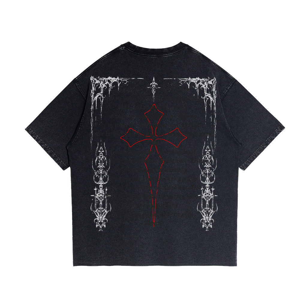 Fallen Angel Garment Dyed Streetwear Tee 260GSM Black Cotton With Faded Raw Hem
