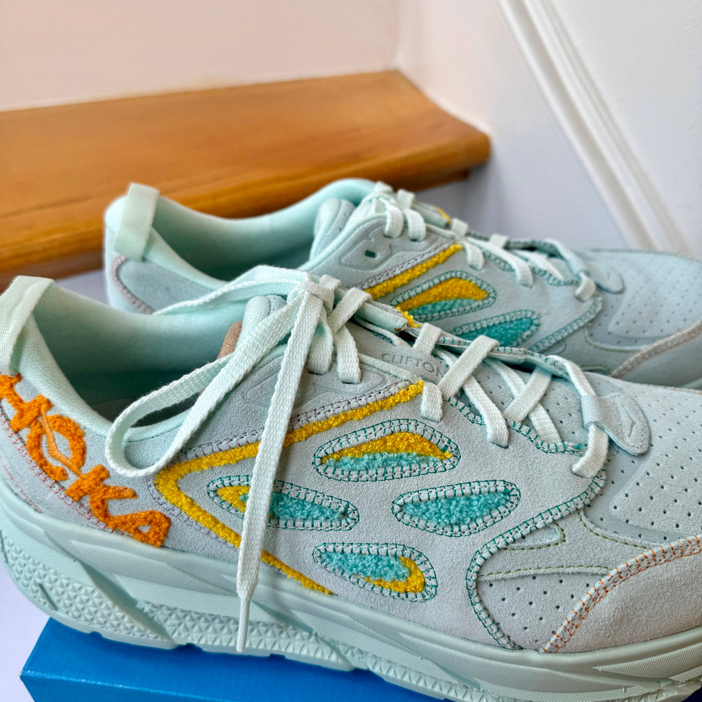 Hoka Clifton L Embroidery UNISEX Shoes Leather blue glass yellow aqua