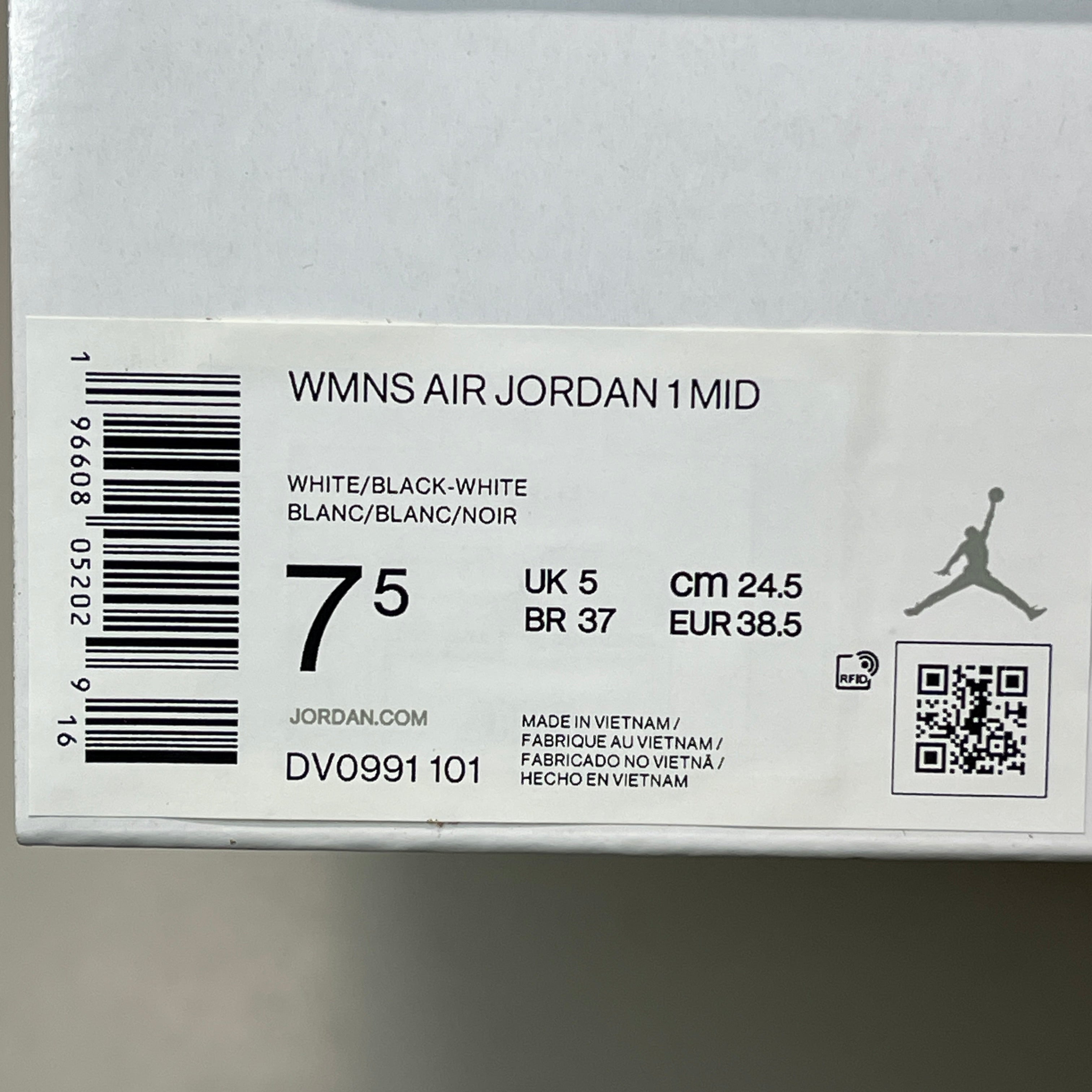 NIKE AIR JORDAN 1 Mid Panda Shoe Women's Sz 7.5 Black / White DV0991-101 (New)