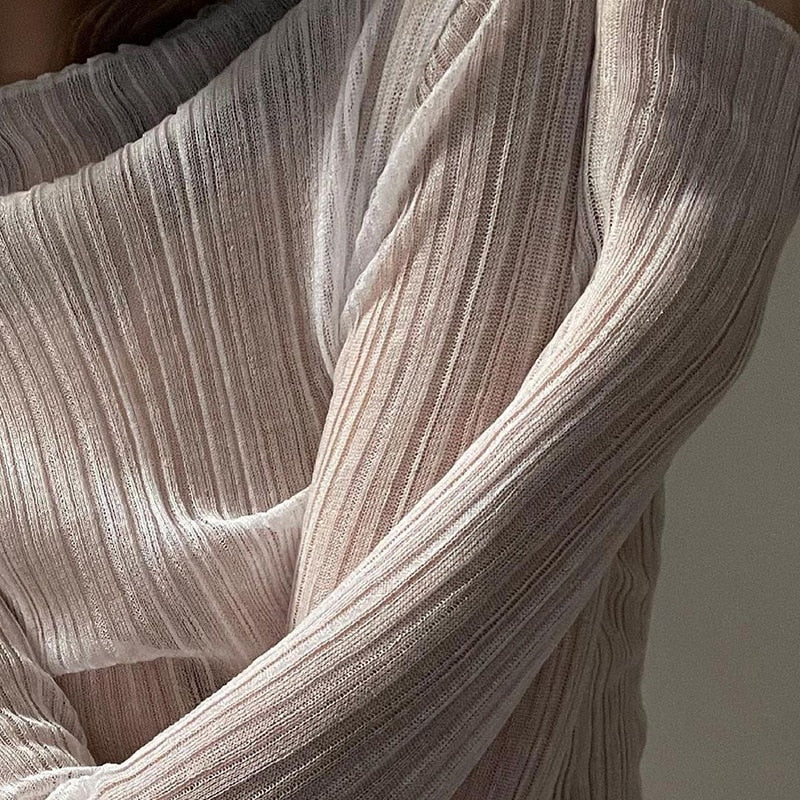 Women’s Sheer Mock Neck Long-Sleeve Top