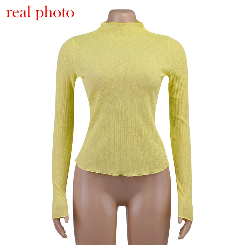 Women’s Sheer Mock Neck Long-Sleeve Top